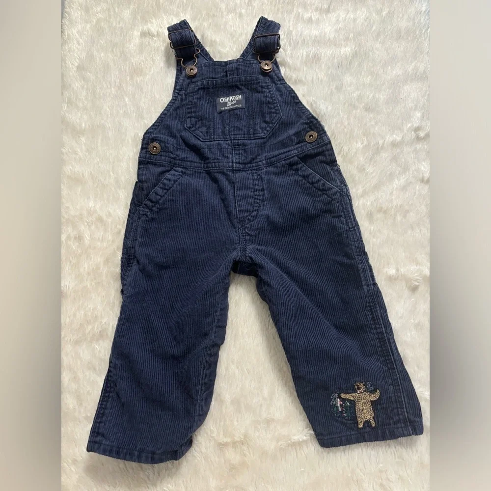 Vintage OshKosh B’Gosh Boys Blue Corduroy  Bib Overalls - Size 9 Months